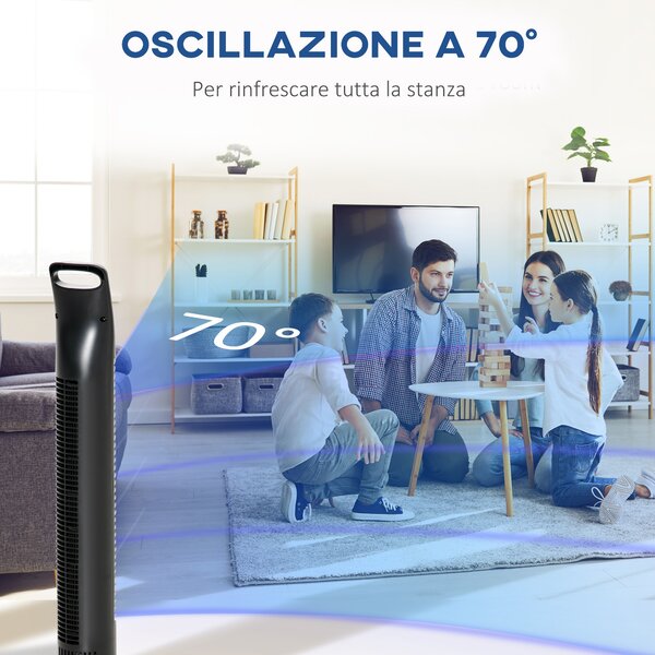 HOMCOM Ventilatore a Torre Oscillante con Telecomando fino a 5m | 3 Livelli Velocità | Silenzioso | Ф18 x 78.5A cm, Nero|Aosom