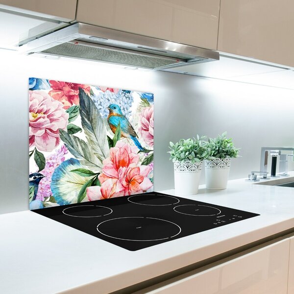 Tagliere in vetro temperato Fiori e uccelli 60x52 cm