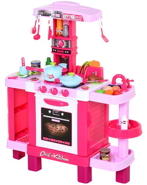 HOMCOM Cucina Giocattolo per Bambini con 38 Accessori Inclusi, Gioco con Luci e Suoni Realistici, 78x29x87cm, Rosa|Aosom