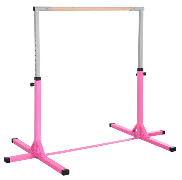 Sbarra per Ginnastica Artistica Sbarra Danza Classica Panche e attrezzi Rosa e grigio 197L x 121P x 92-150Acm Acciaio, Legno di faggio Homcom|Aosom
