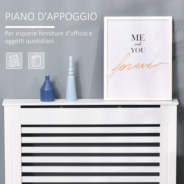 HOMCOM Copritermosifone in Legno Bianco per Caloriferi e Radiatori, con Struttura a Doghe e Ripiano, 112 x 19 x 81cm|Aosom