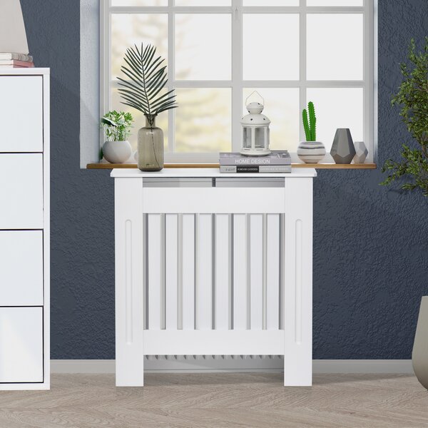 HOMCOM Copritermosifone in Legno Bianco per Caloriferi e Radiatori, con Doghe Verticali e Piano d'Appoggio, 78x19x81cm|Aosom