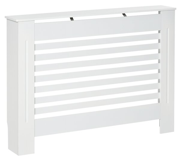 HOMCOM Copritermosifone in Legno Bianco per Caloriferi e Radiatori, con Struttura a Doghe e Ripiano, 112 x 19 x 81cm|Aosom