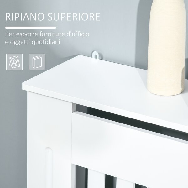 HOMCOM Copritermosifone in Legno Bianco per Caloriferi e Radiatori, con Doghe Verticali e Piano d'Appoggio, 78x19x81cm|Aosom