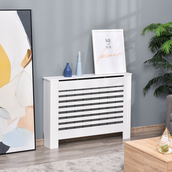 HOMCOM Copritermosifone in Legno Bianco per Caloriferi e Radiatori, con Struttura a Doghe e Ripiano, 112 x 19 x 81cm|Aosom