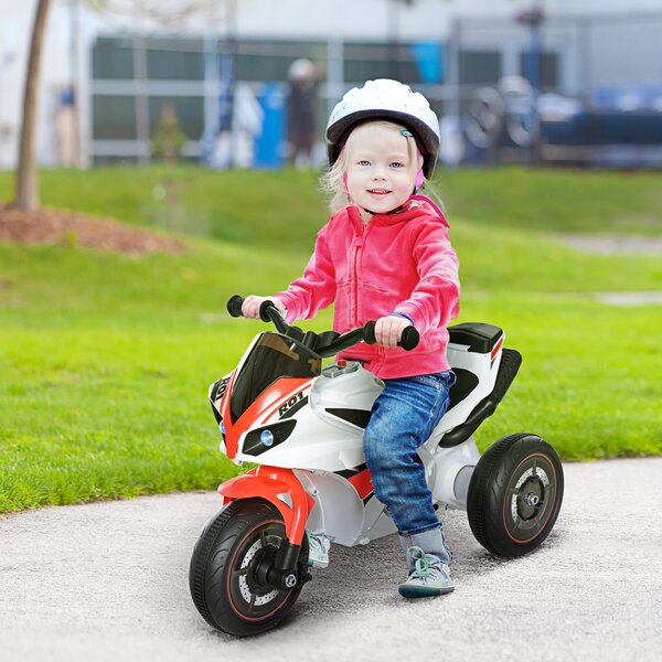 HOMCOM Moto a 3 Ruote per Bambini 18-36 Mesi con Musica Fari Senza Pedale in PP Metallo Bianca Rossa|Aosom