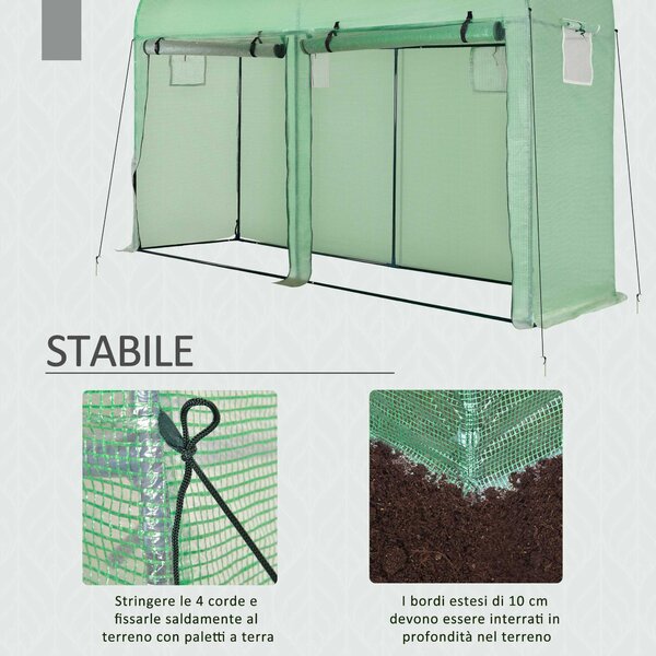 Outsunny Serra a Tunnel da Giardino con 2 Porte Avvolgibili e 4 Finestre, Copertura in PE Struttura in Acciaio, 3x1x2m, Verde | Aosom Italy