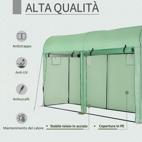Outsunny Serra a Tunnel da Giardino con 2 Porte Avvolgibili e 4 Finestre, Copertura in PE Struttura in Acciaio, 3x1x2m, Verde | Aosom Italy