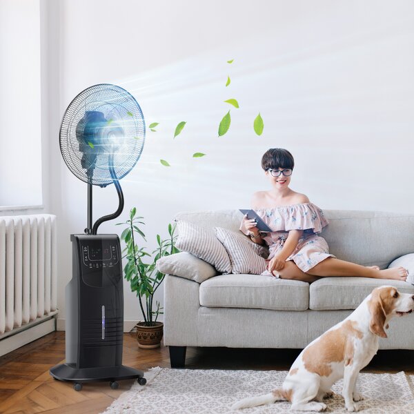 HOMCOM Ventilatore Nebulizzatore con Telecomando, Timer 12h e Oscillazione 70°, 3 Velocità, 3 Funzioni e Antizanzare Ф44.5x135cm Nero|Aosom