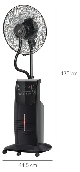 HOMCOM Ventilatore Nebulizzatore con Telecomando, Timer 12h e Oscillazione 70°, 3 Velocità, 3 Funzioni e Antizanzare Ф44.5x135cm Nero|Aosom