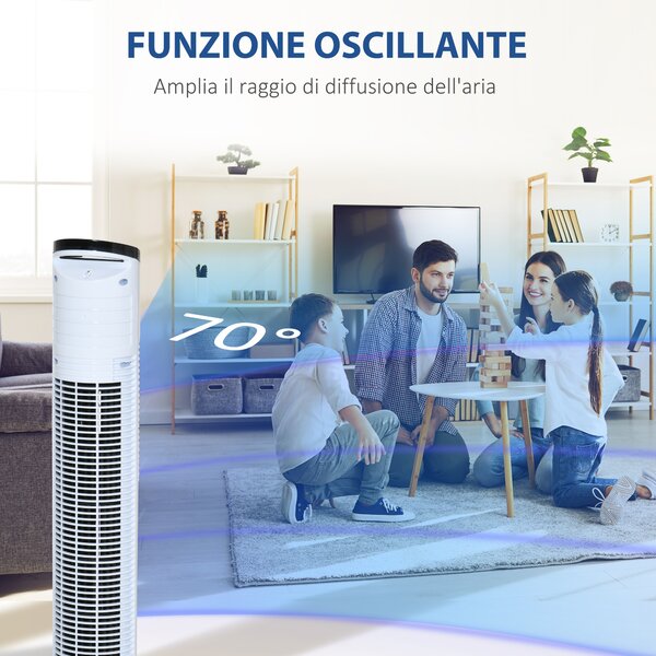 HOMCOM Ventilatore a Colonna Torre con Telecomando e Oscillazione, 3 Funzioni e 3 Velocità, Timer 7.5 Ore, Diametro 20x78.5cm|Aosom