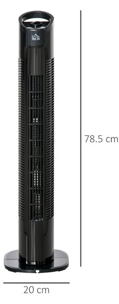 HOMCOM Ventilatore a Colonna Torre 3 Velocità, Oscillazione 70° e Maniglia di Trasporto, Ventilatore a Torre Diametro 20x78.5cm Nero|Aosom