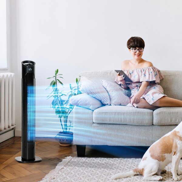 HOMCOM Ventilatore a Colonna Torre 3 Velocità, Oscillazione 70° e Maniglia di Trasporto, Ventilatore a Torre Diametro 20x78.5cm Nero|Aosom