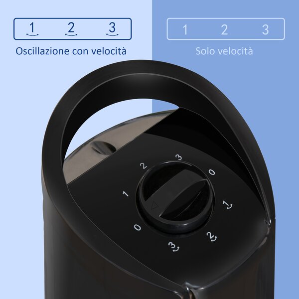 HOMCOM Ventilatore a Colonna Torre 3 Velocità, Oscillazione 70° e Maniglia di Trasporto, Ventilatore a Torre Diametro 20x78.5cm Nero|Aosom