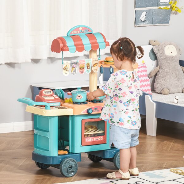 HOMCOM Cucina Giocattolo Per Bambini 3-6 Anni, cucina bambini Caffetteria giocattolo con 50 Accessori Inclusi, 79.5 x 33 x 90.5cm|Aosom