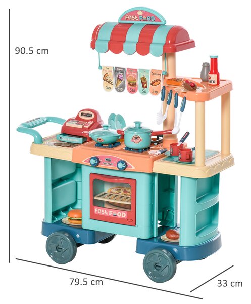 HOMCOM Cucina Giocattolo Per Bambini 3-6 Anni, cucina bambini Caffetteria giocattolo con 50 Accessori Inclusi, 79.5 x 33 x 90.5cm|Aosom