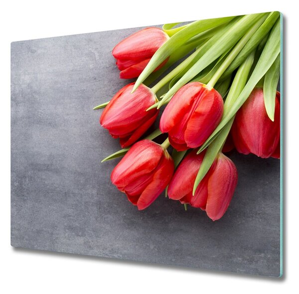 Tagliere in vetro temperato Tulipani rossi 60x52 cm