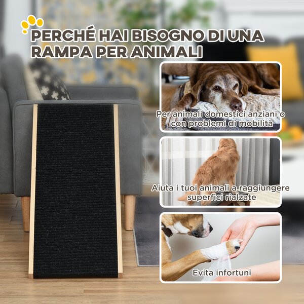 PawHut Rampa per Cane, Scaletta per Cani, Rampa per Gatti e Animali Domestici Fino 75kg Pieghevole Antiscivolo e Regolabile|Aosom