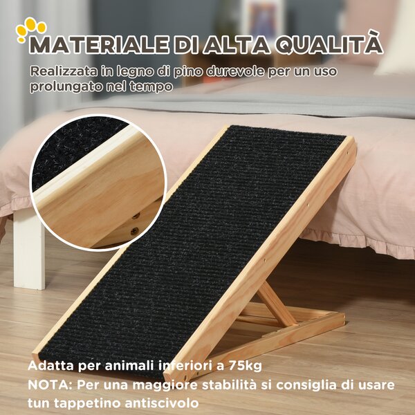 PawHut Rampa per Cane, Scaletta per Cani, Rampa per Gatti e Animali Domestici Fino 75kg Pieghevole Antiscivolo e Regolabile|Aosom
