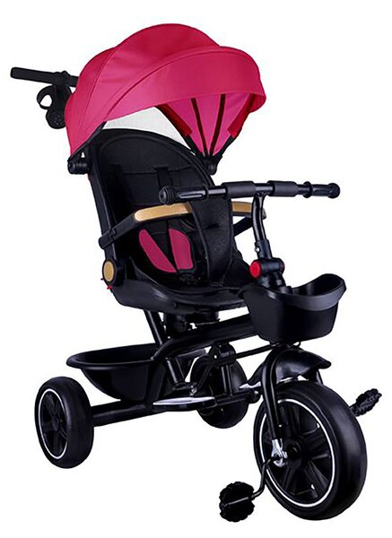 Passeggino Triciclo con Sedile Girevole 65x47x110 cm con Cappotta e Cestini Fucsia