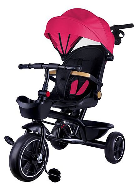 Passeggino Triciclo con Sedile Girevole 65x47x110 cm con Cappotta e Cestini Fucsia