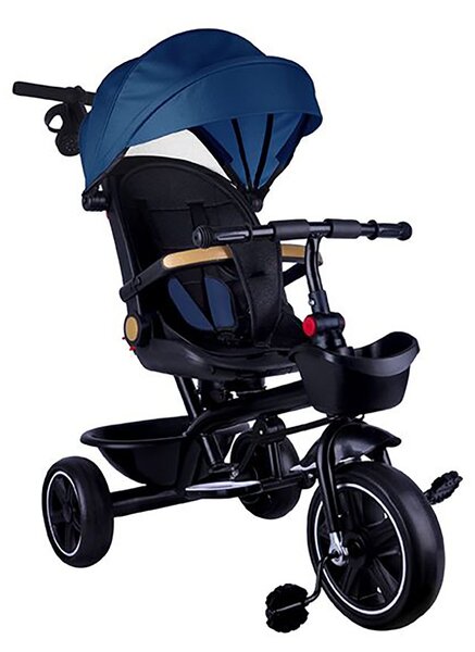Passeggino Triciclo con Sedile Girevole 65x47x110 cm con Cappotta e Cestini Blu
