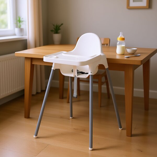 Seggiolone Pappa Easy 91x65x57 cm con Vassoio e Cinture di Sicurezza Bianco