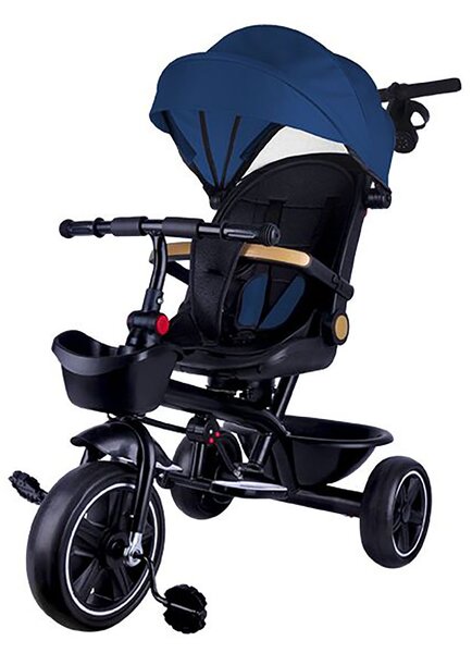 Passeggino Triciclo con Sedile Girevole 65x47x110 cm con Cappotta e Cestini Blu
