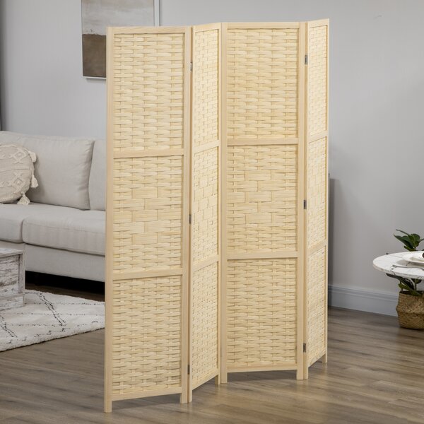 HOMCOM Paravento Separé da Interno a 4 Ante in Legno e Bambù, Pieghevole e Salvaspazio Altezza 170cm, Marrone|Aosom