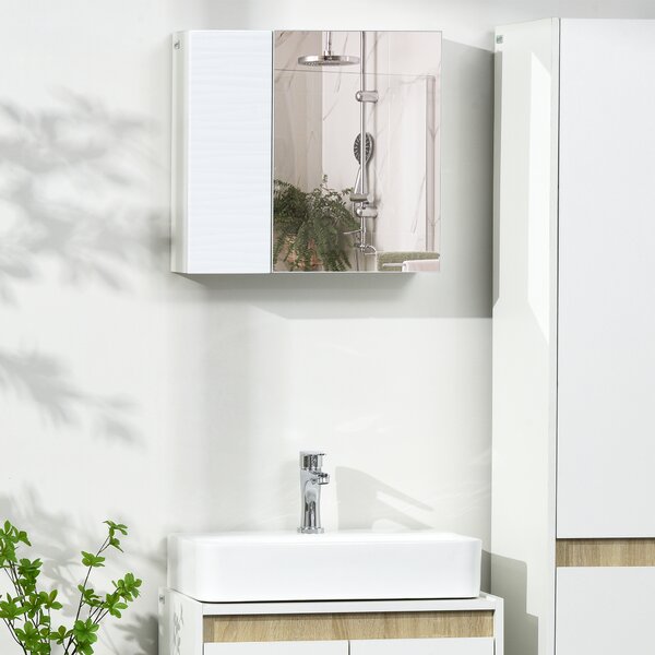 Kleankin Armadio a Specchio da Bagno in Truciolato e Vetro con 4 Ripiani Regolabili e Design a Parete, 48x15x45 cm, Bianco|Aosom