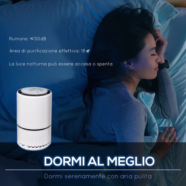 HOMCOM Purificatore d'Aria con Filtro HEPA Carbone Attivo, 3 Velocità Regolabili, Area coperta 18㎡, per Polvere, Fumo, Odori, Polline|Aosom