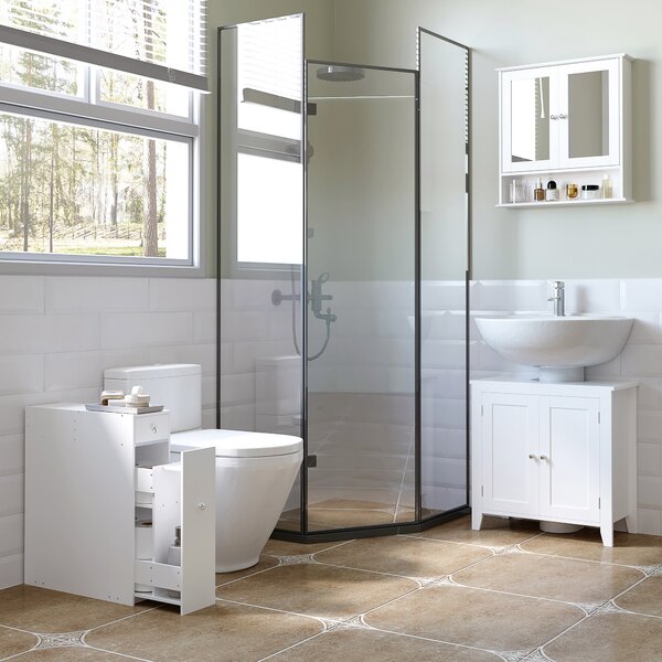 Homcom Mobiletto Armadietto Cassetti Scorrevoli Moderno da Bagno in MDF 17 x 48 x 58cm Bianco