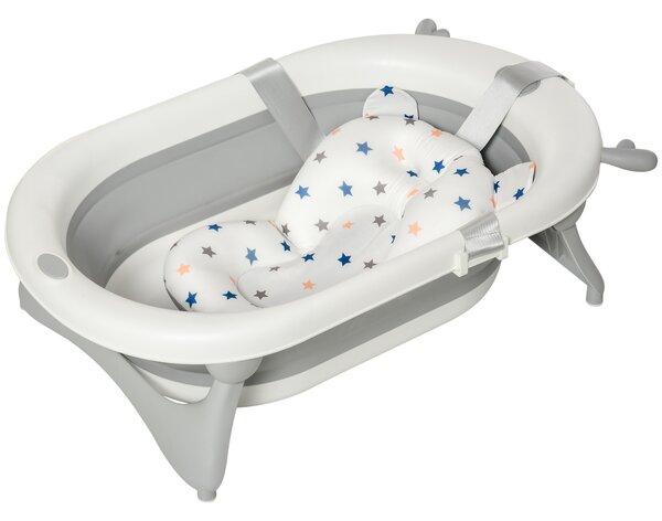 HOMCOM Vaschetta Bagnetto Pieghevole per Bambini 0-3 Anni con Indicatore di Temperatura e Cuscino, 81.5x50.5x23.5cm, Bianco|Aosom