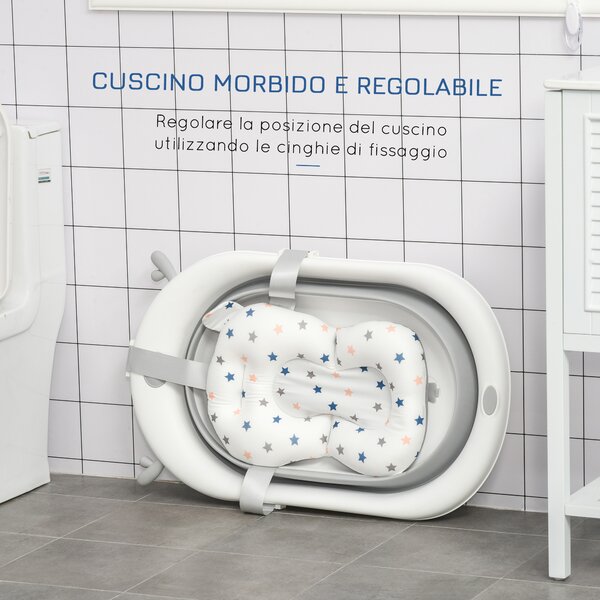 HOMCOM Vaschetta Bagnetto Pieghevole per Bambini 0-3 Anni con Indicatore di Temperatura e Cuscino, 81.5x50.5x23.5cm, Bianco|Aosom