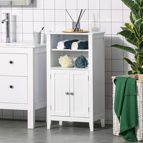 Kleankin Mobile Bagno Multiuso, Mobiletto da Bagno con Mensole Regolabili e Armadietto 2 Ante, in Legno, Bianco, 50x30x93cm|Aosom Italy