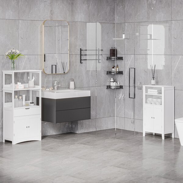 Kleankin Mobile Bagno Multiuso, Mobiletto da Bagno con Mensole Regolabili e Armadietto 2 Ante, in Legno, Bianco, 50x30x93cm|Aosom Italy