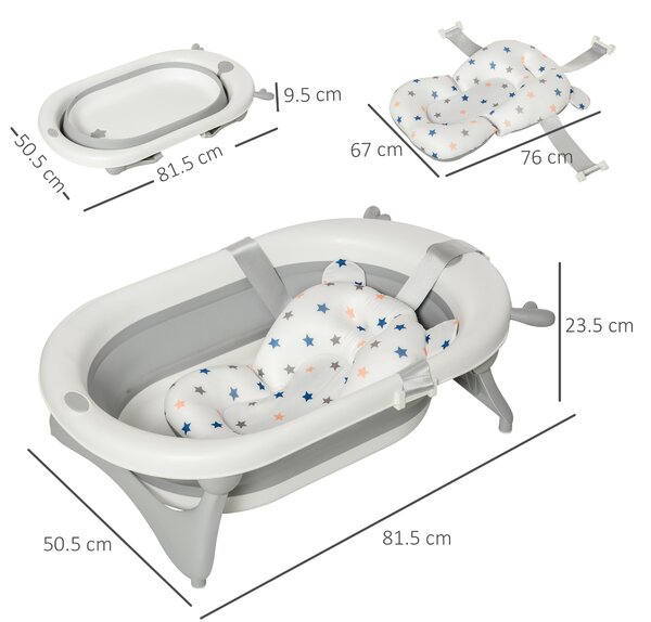 HOMCOM Vaschetta Bagnetto Pieghevole per Bambini 0-3 Anni con Indicatore di Temperatura e Cuscino, 81.5x50.5x23.5cm, Bianco|Aosom