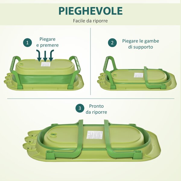 HOMCOM Vaschetta Bagnetto Pieghevole per Bambini 0-3 Anni con Cuscino Regolabile Azzurro e Piedini Antiscivolo, 80x53.9x20.8cm Verde|Aosom