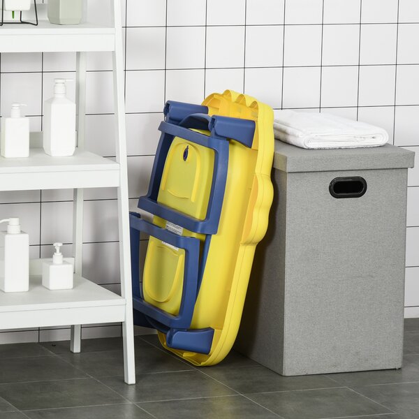 HOMCOM Vaschetta Bagnetto Pieghevole per Neonati e Bambini di 0-6 Anni, in Plastica Antiscivolo, Blu e Giallo, 75.3x55.4x43cm|Aosom