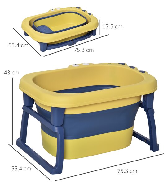 HOMCOM Vaschetta Bagnetto Pieghevole per Neonati e Bambini di 0-6 Anni, in Plastica Antiscivolo, Blu e Giallo, 75.3x55.4x43cm|Aosom