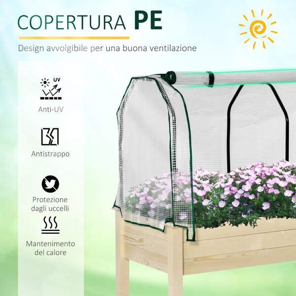Outsunny Letto per Orto in Cassetta con Serra da Giardino, Portapiante da Esterno in Legno e PE per Fiori e Verdure Serre Agricole Prezzi|Aosom