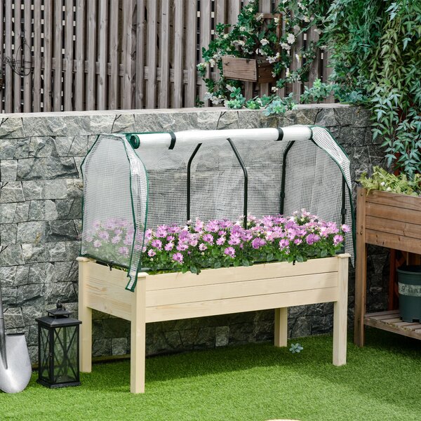 Outsunny Letto per Orto in Cassetta con Serra da Giardino, Portapiante da Esterno in Legno e PE per Fiori e Verdure Serre Agricole Prezzi|Aosom
