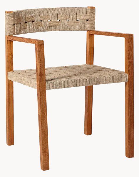 Sedia da giardino in legno di teak intrecciata a mano con braccioli Cora