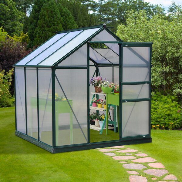 Outsunny Serra per Orto con Finestra e Porta Scorrevole, in Alluminio e Policarbonato Anti-Raggi UV, 190x192x201cm, Verde Scuro | Aosom Italy