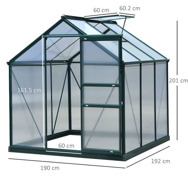 Outsunny Serra per Orto con Finestra e Porta Scorrevole, in Alluminio e Policarbonato Anti-Raggi UV, 190x192x201cm, Verde Scuro | Aosom Italy