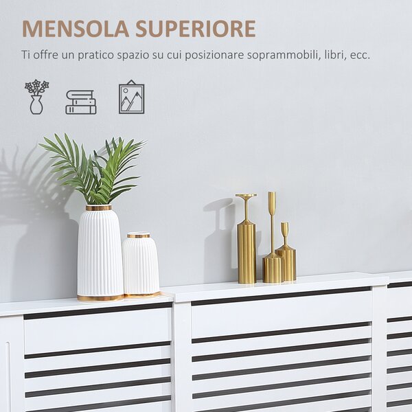 HOMCOM Copricalorifero Regolabile in Larghezza con Mensola Superiore in MDF e Legno Bianco 140-202x19x82.5cm|Aosom