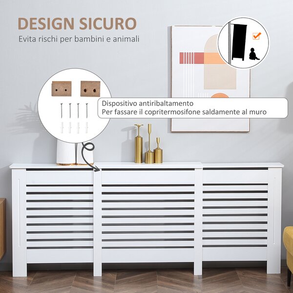 HOMCOM Copricalorifero Regolabile in Larghezza con Mensola Superiore in MDF e Legno Bianco 140-202x19x82.5cm|Aosom