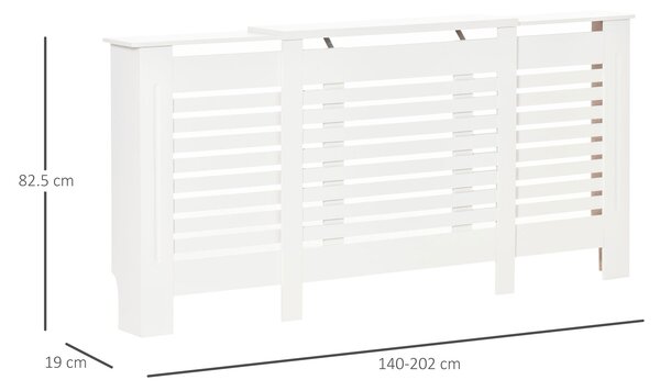 HOMCOM Copricalorifero Regolabile in Larghezza con Mensola Superiore in MDF e Legno Bianco 140-202x19x82.5cm|Aosom