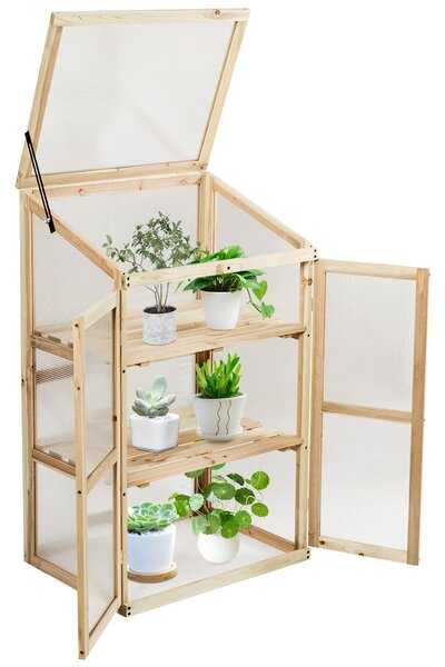 Costway Mini serra di legno con 3 livelli per vasi da esterno, Mensole a stecche per piante da giardino e balcone 60x45x100cm