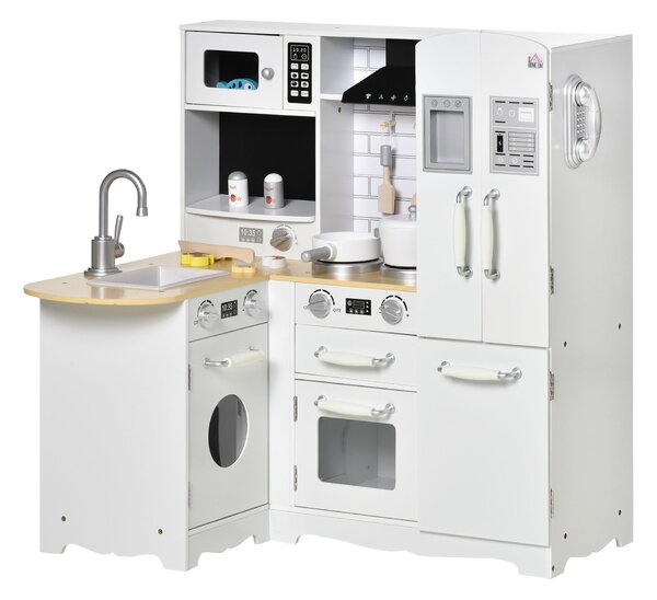 HOMCOM Cucina Giocattolo in Legno per Bambini 3-6 Anni con 14 Accessori, Forno e Lavandino, 82x65x87 cm, Bianco|Aosom